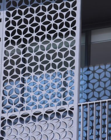 Modern architectural covering for privacy that allows natural lighting. Designed for visual impact, coated for durability.